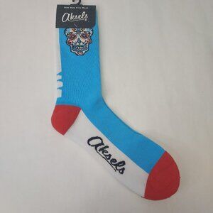 Aksels Socks Mens Unisex 6-13 Day of the Dead White Blue Sugar Skull 1 pair NEW